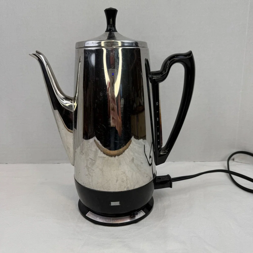 Vintage General Electric 10 Cup Chrome Electric Coffee Percolator GE Pot Retro
